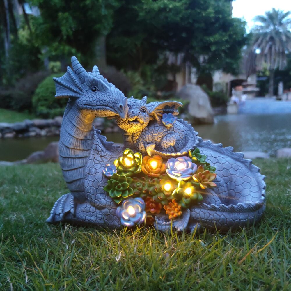 7449 Solar Garden Statues Dragon Figurine Lights, Gardens Statue